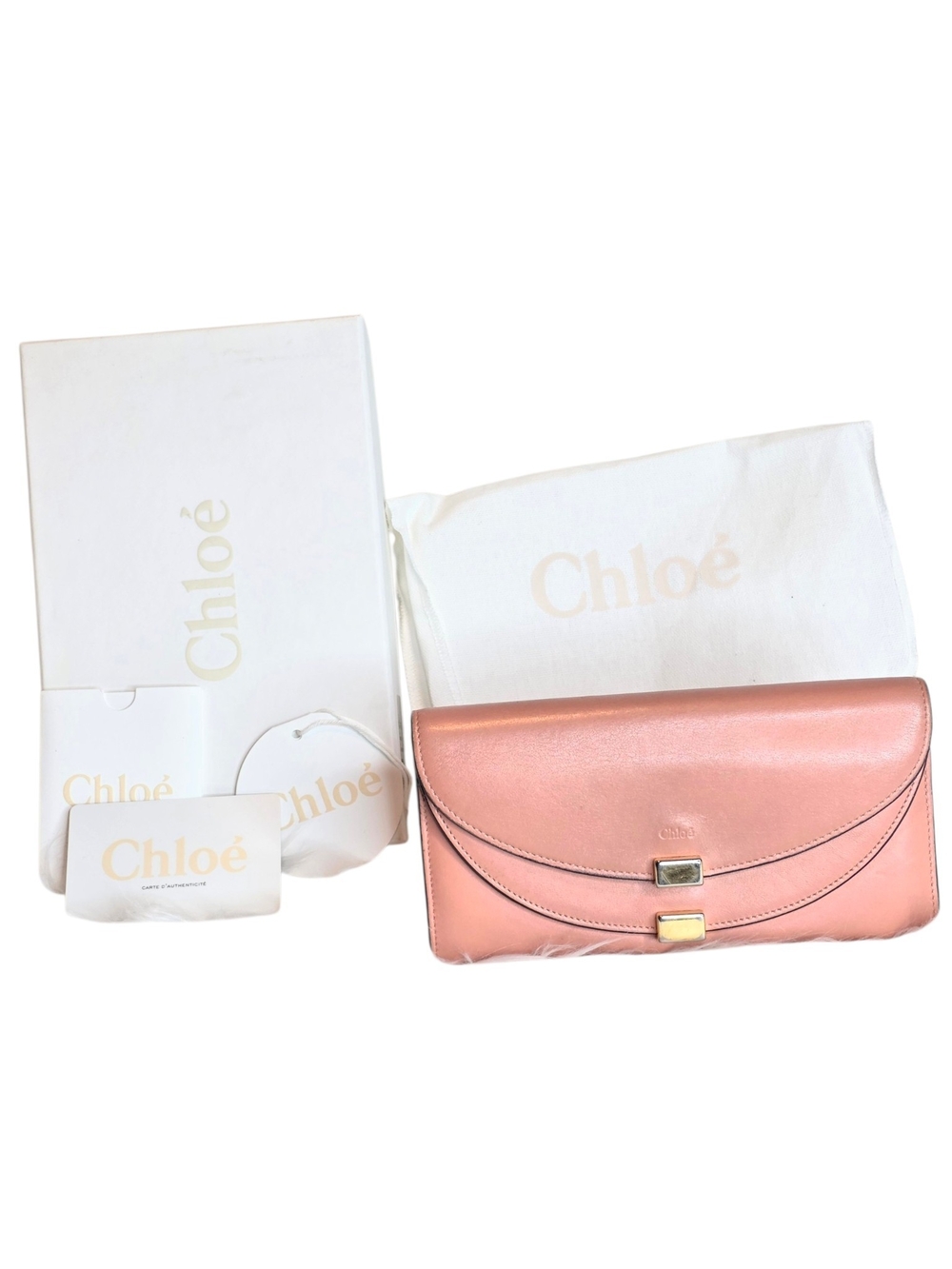 Chloe' Georgia Trifold Double Flap Curved Leather  Wallet Full Inclusion Auth.